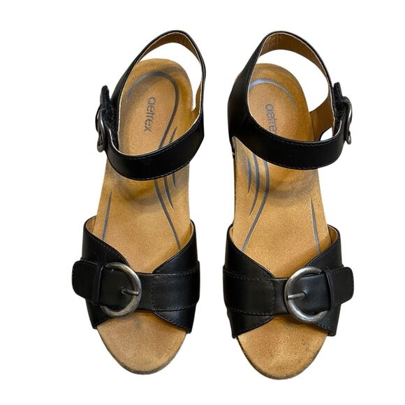 Aetrex Tory Slingback Sandals 7 EU 37 Black Open Toe Heels Cork Retro Cowgirl - Picture 10 of 12